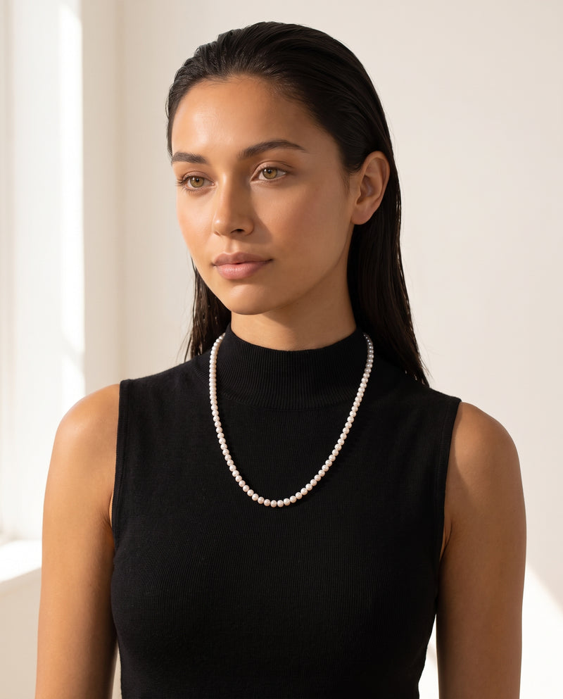 Long Freshwater Pearl Sweater Necklace | 4–5mm AAAA Round | 60cm Opera Length detail