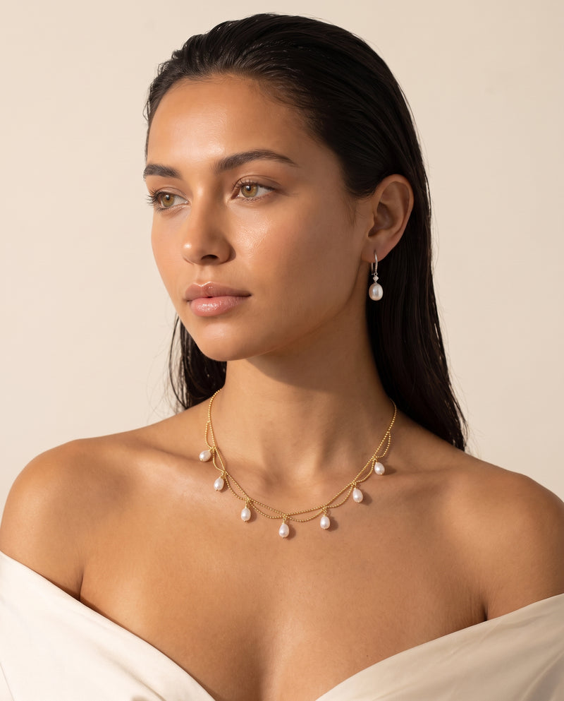Gold Pearl Fringe Necklace detail