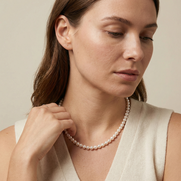 Freshwater Pearl Necklace with Flower Clasp | 7-8mm AAA Pearls detail