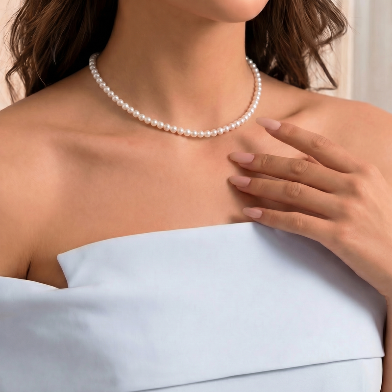 Dainty Freshwater Pearl Necklace | 4-4.5mm AAAA Seed Pearls | Adjustable Length detail