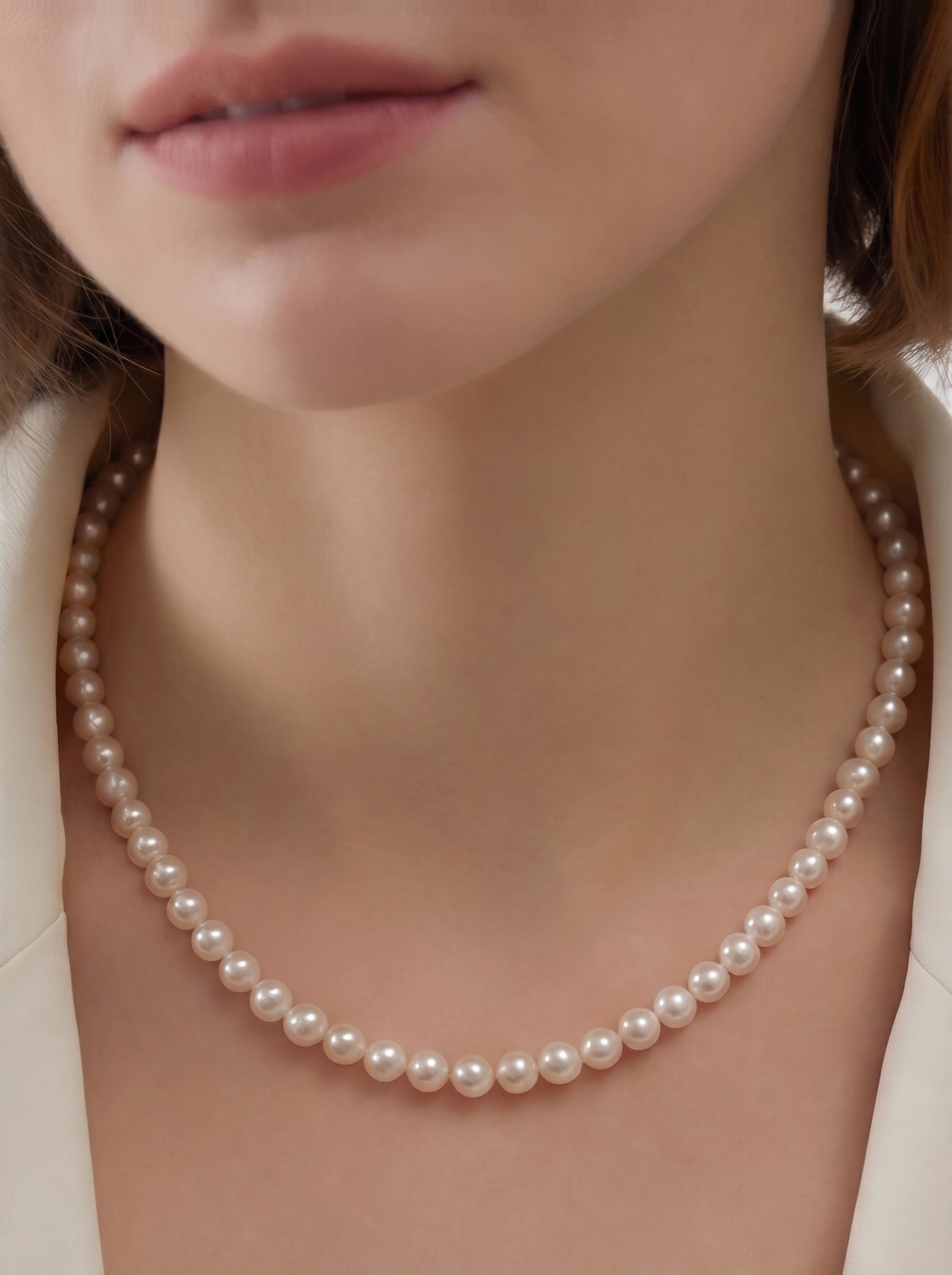 Flower clasp close-up on AAAA freshwater pearl strand