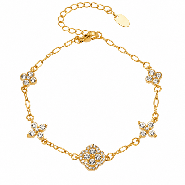 Tracery Clover Station Bracelet, 18k Gold Plated Steel