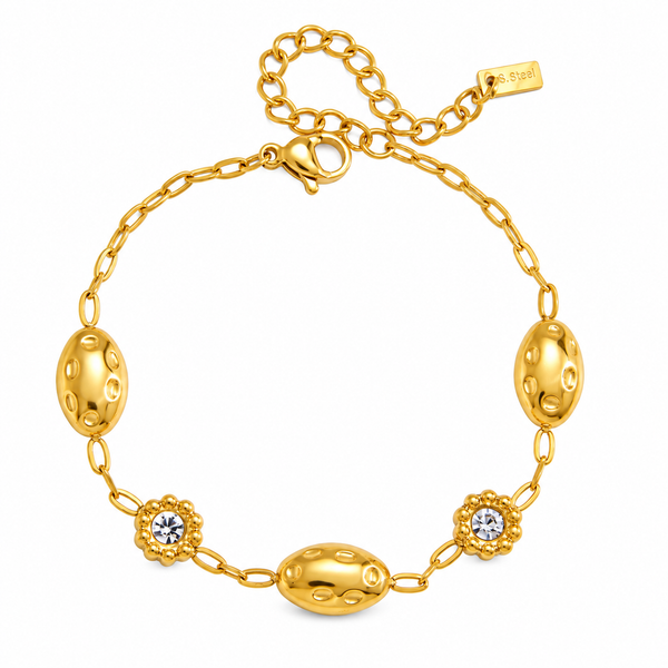 Dapple Oval Station Bracelet, 18k Gold Plated Steel