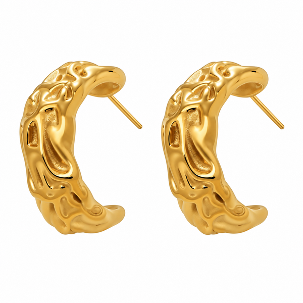 Basalt Textured Hoop Earrings, 18k Gold Plated Steel
