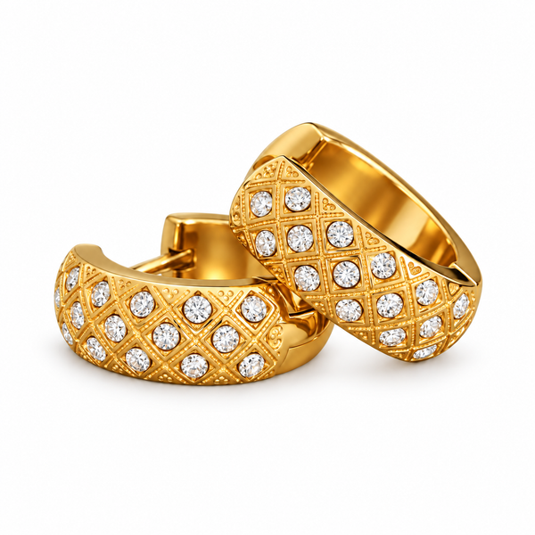 Coffer Pavé Huggie Earrings, 18k Gold Plated Steel