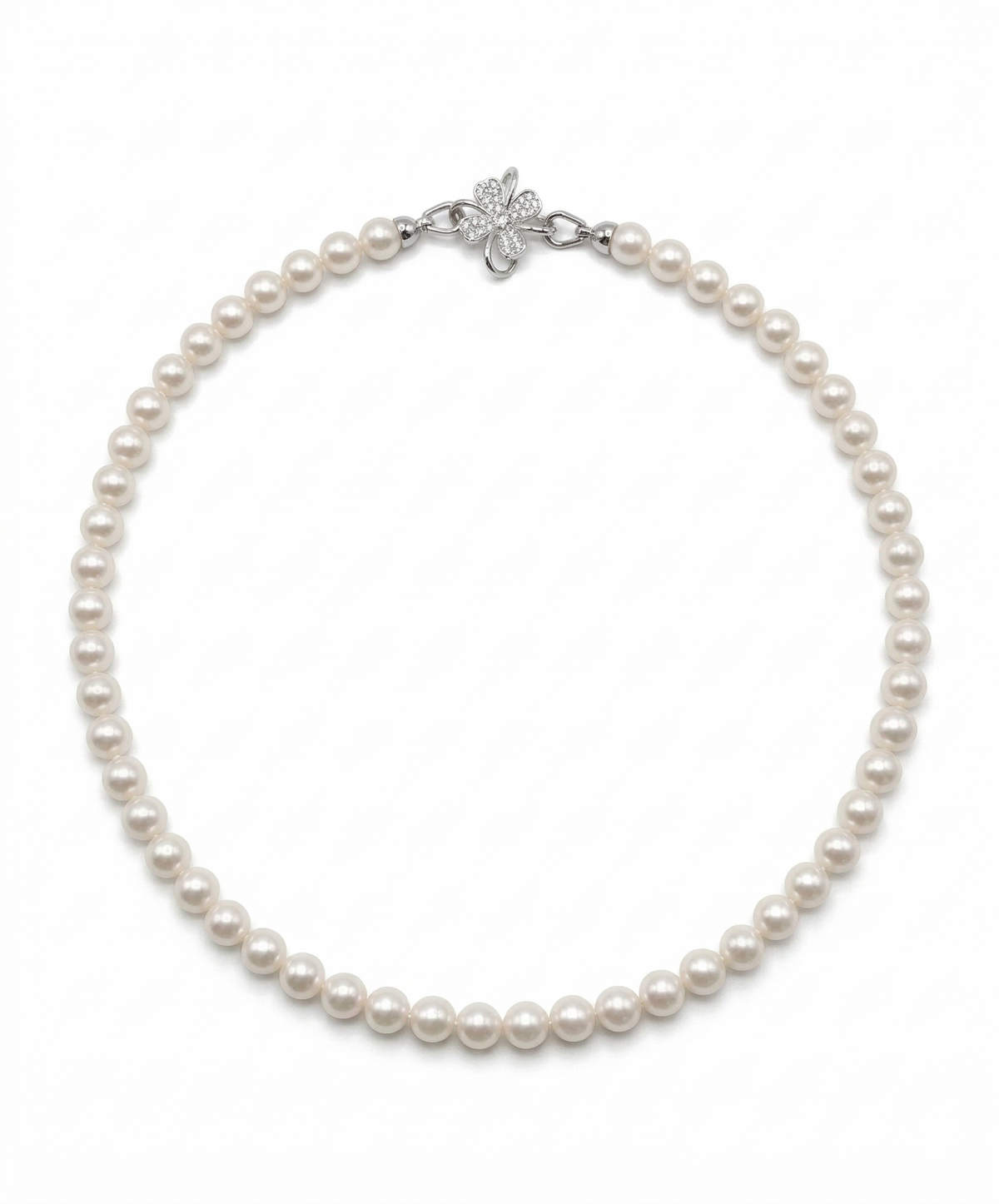 7–8mm AAA freshwater pearl necklace with signature gold-plated flower clasp — full view