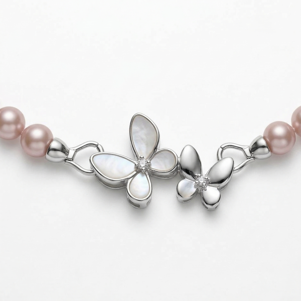 Lavender Freshwater Pearl Necklace | 7–7.5mm AAAA Round | Butterfly Clasp detail