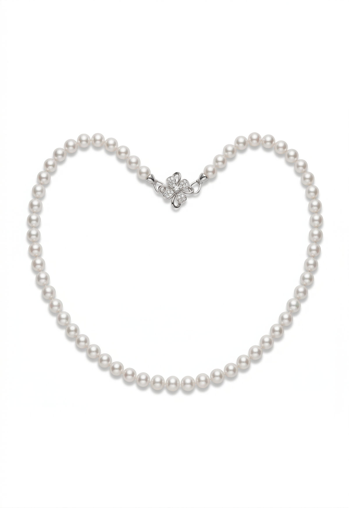 7–7.5mm AAAA round freshwater pearl necklace with flower clasp — full view