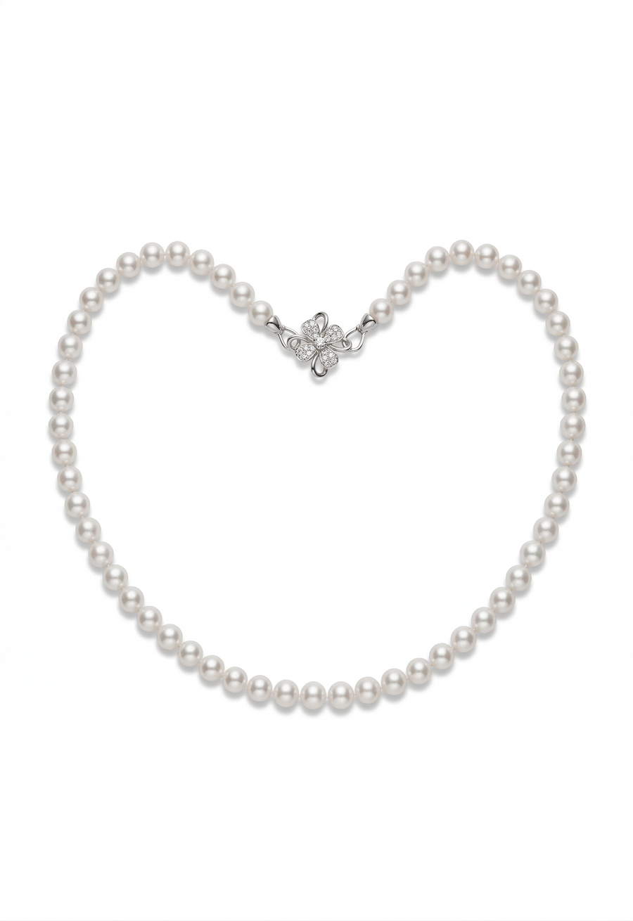 Premium Pearl Necklace with Flower Clasp | 7–7.5mm AAAA Round Freshwater Pearls