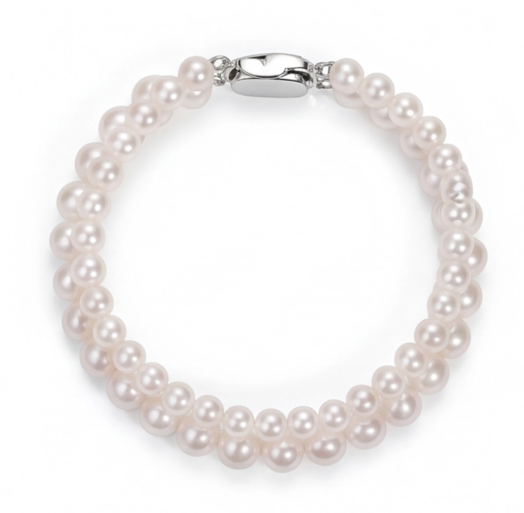 Double-layer white freshwater pearl bracelet, 4.5-7.5mm AAAA graduated pearls