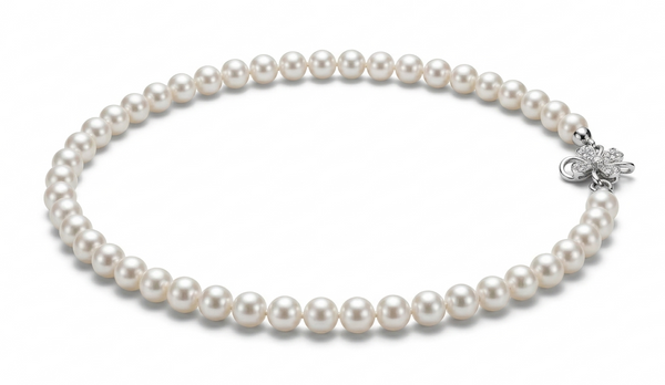 Premium Pearl Necklace with Flower Clasp | 7–7.5mm AAAA Round Freshwater Pearls detail