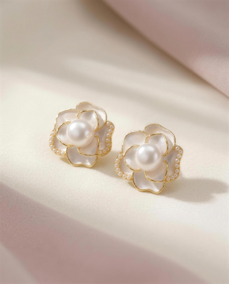 Play of Light Camellia Pearl Studs