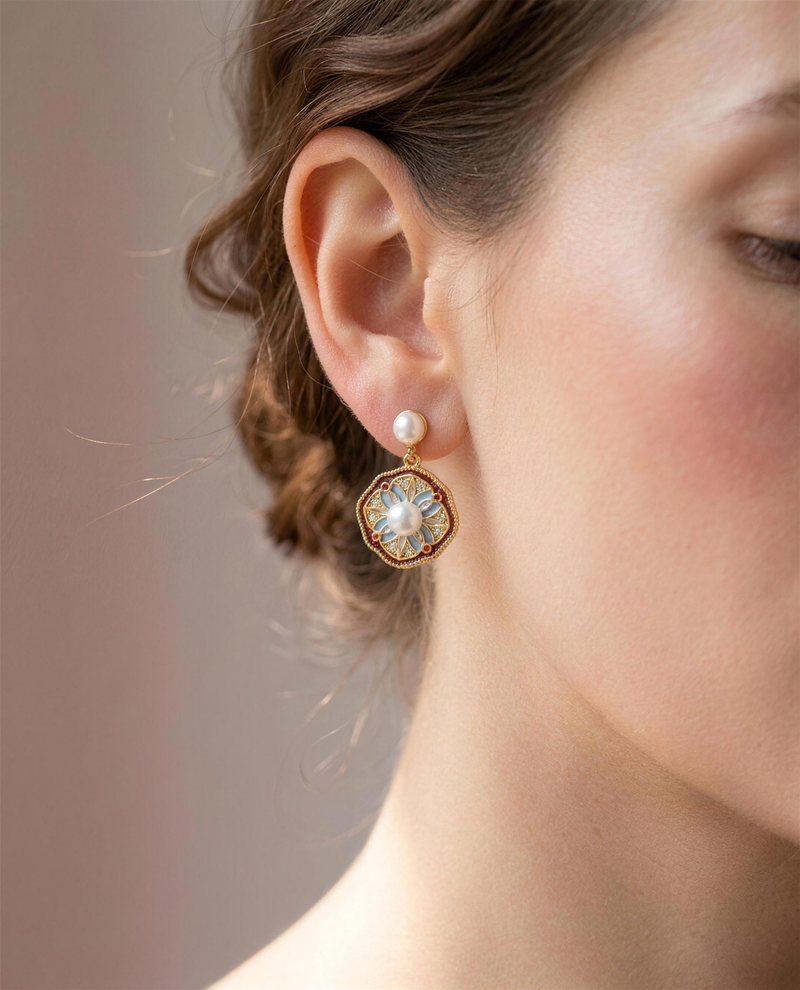 Play of Light Enamel Medallion Pearl Drops detail