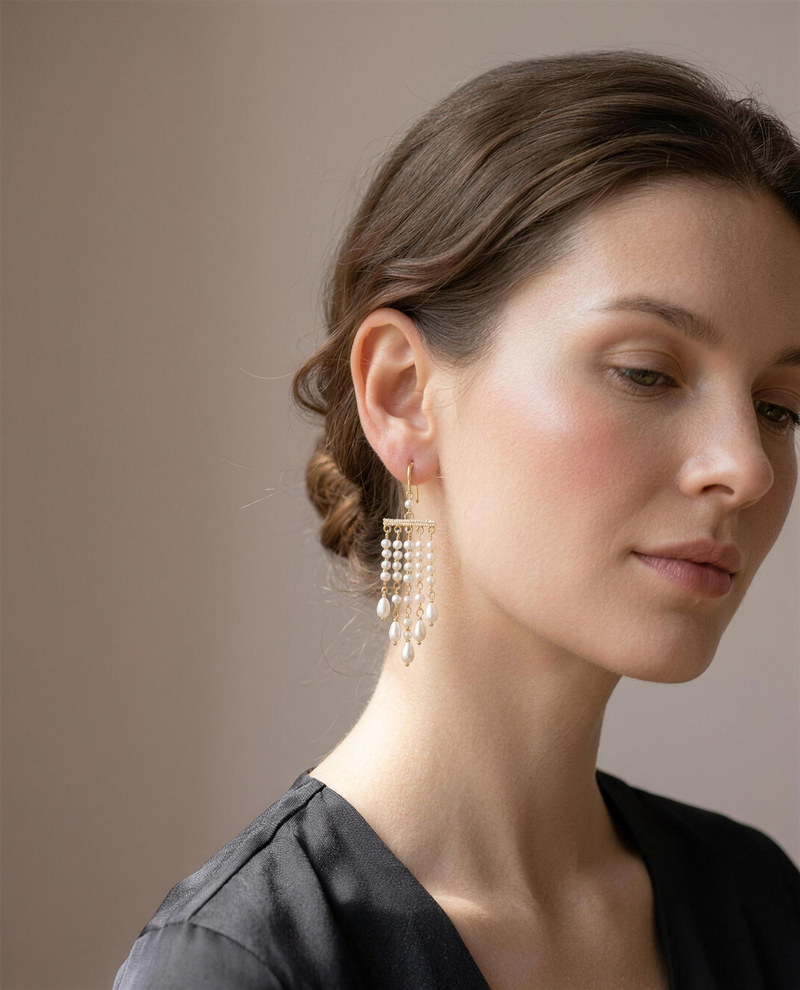 Play of Light Pearl Tassel Drop Earrings detail