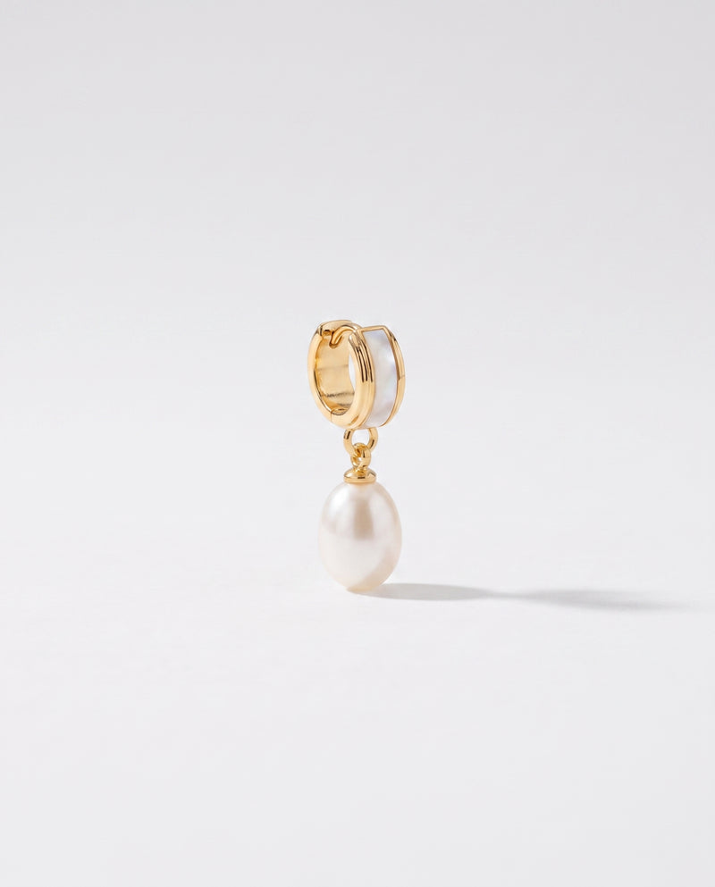 Shell Inlay Pearl Huggie Drops