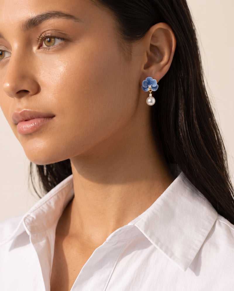 Blue Enamel Bloom Pearl Drops detail