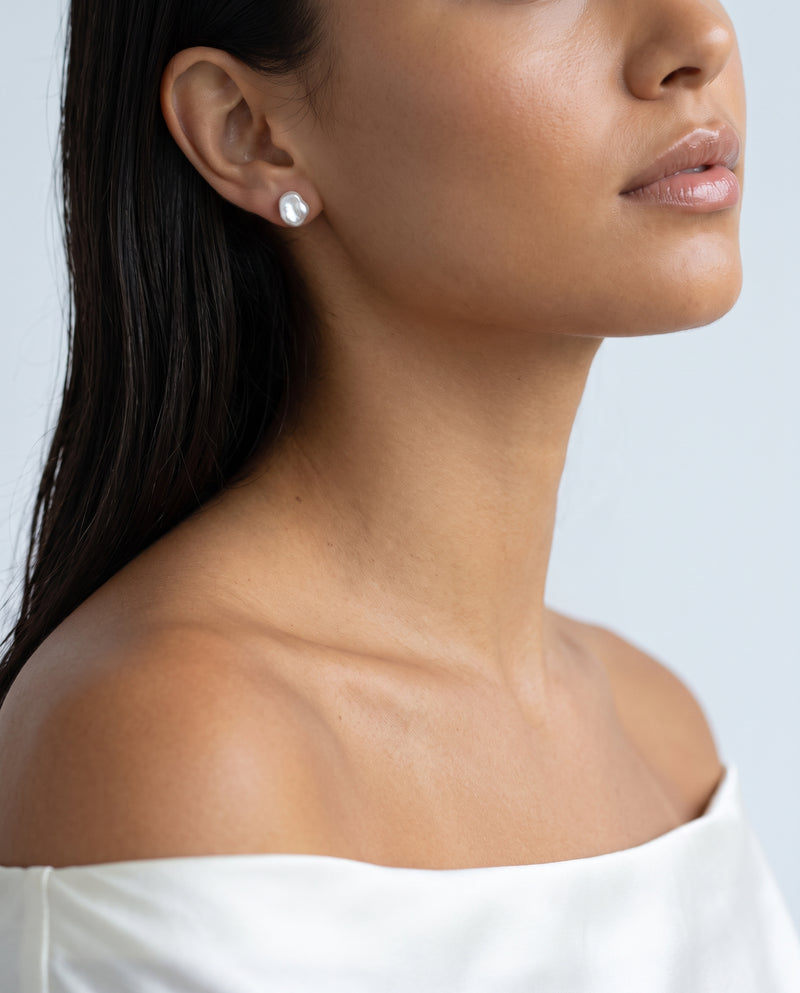 Petite Baroque Pearl Studs detail