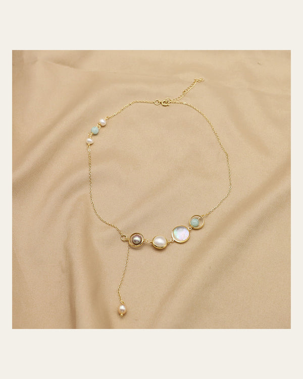 Aquamarine Pearl Lariat Necklace