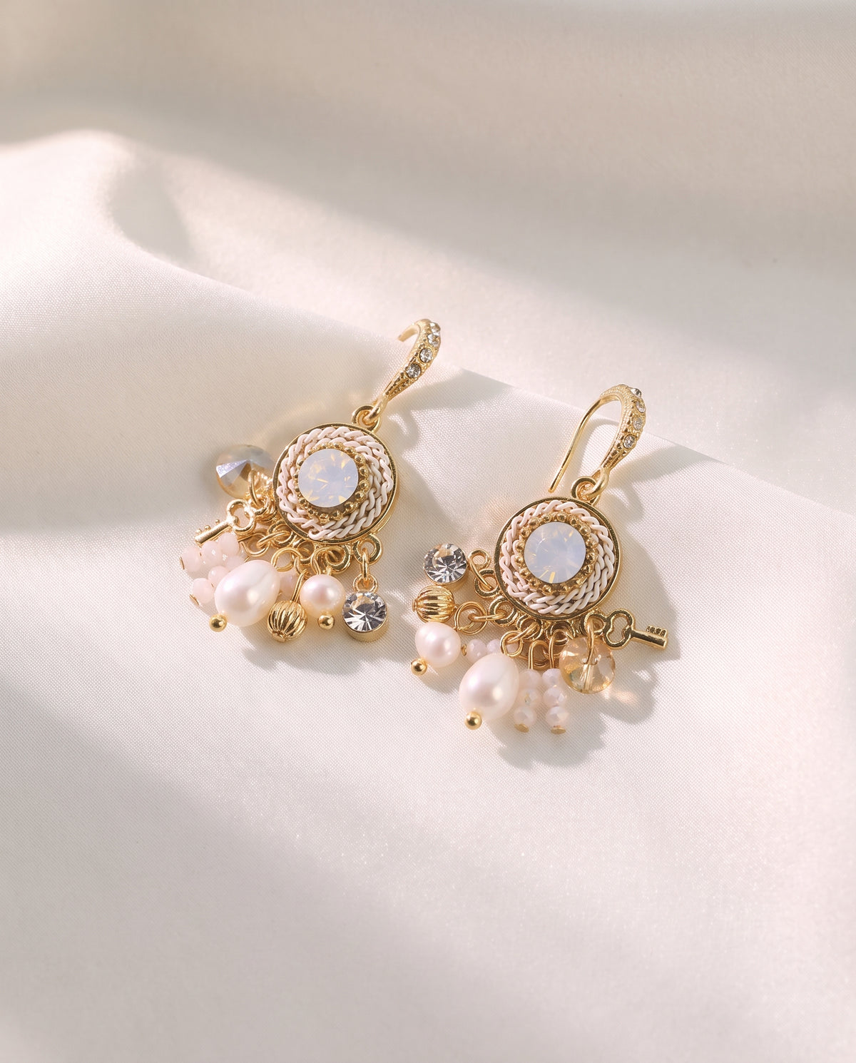 Vintage Medallion Pearl Drops freshwater pearl jewellery on a clean white background
