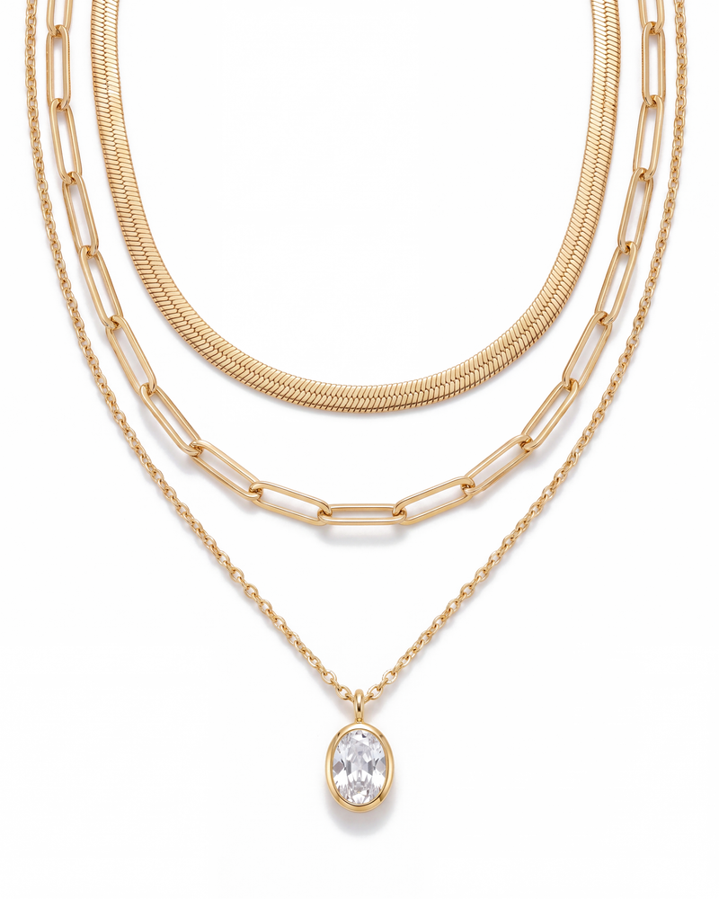 Layered gold chain necklaces in 18k gold plated stainless steel