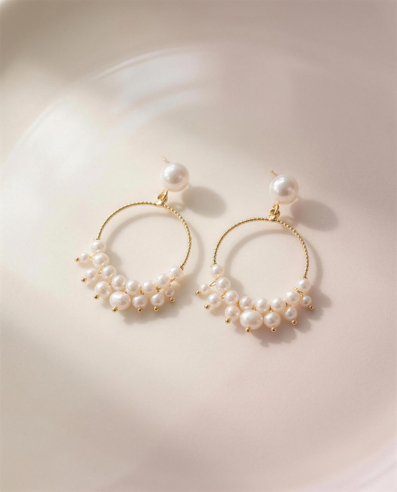 Freshwater pearl cluster hoop earrings — a refined earring for fall 2026 wedding guests, handcrafted in Ontario by Hardly Common