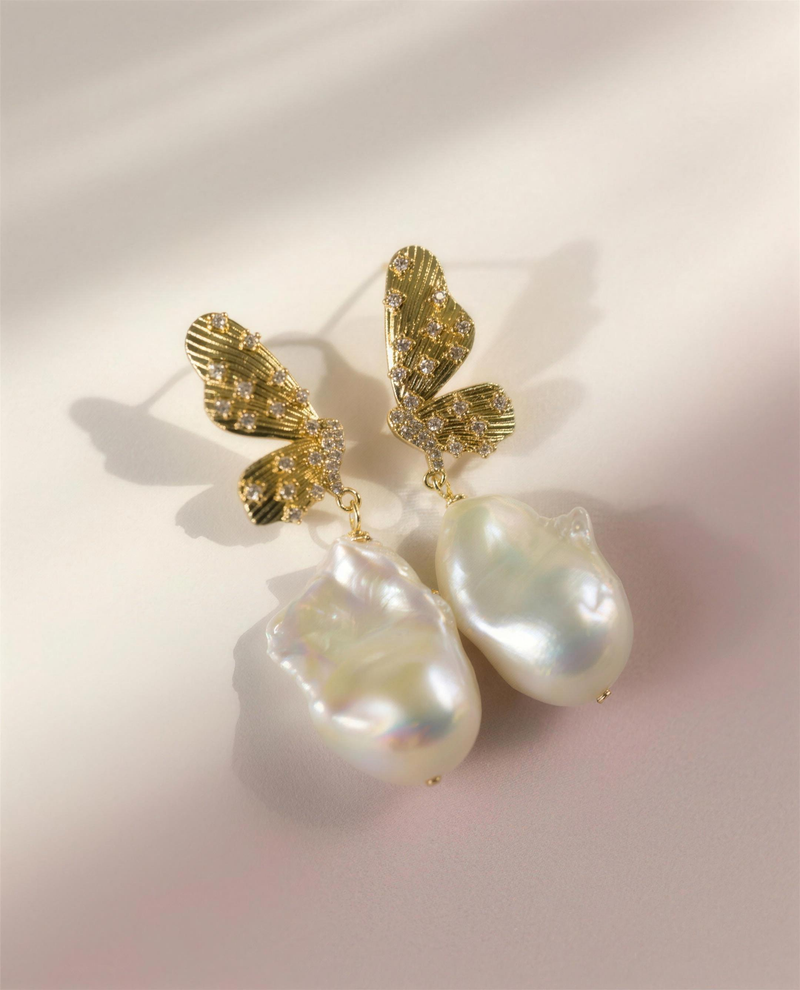 Baroque freshwater pearl drop earrings for brides — handcrafted in Ontario by Hardly Common
