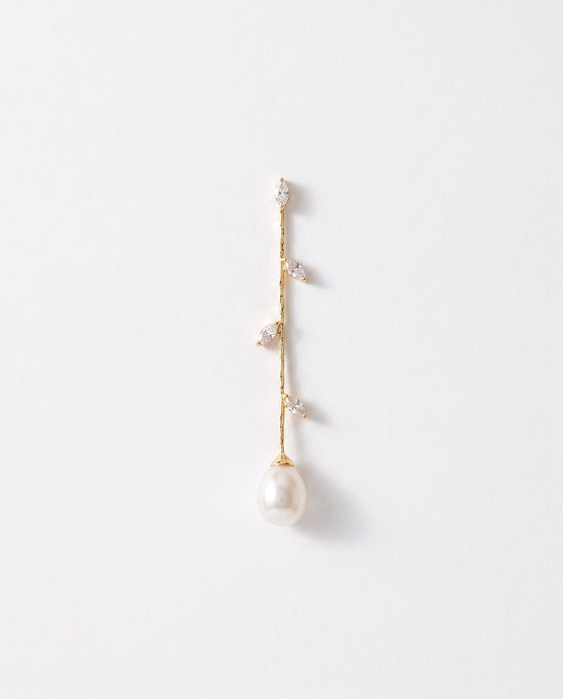 Gold vine freshwater pearl drop earrings for summer wedding guests — handcrafted in Ontario by Hardly Common