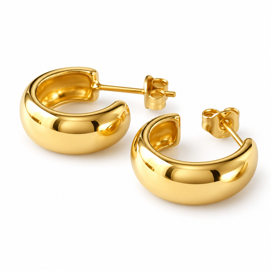Cusp Chunky Hoop Earrings, 18k Gold Plated Steel