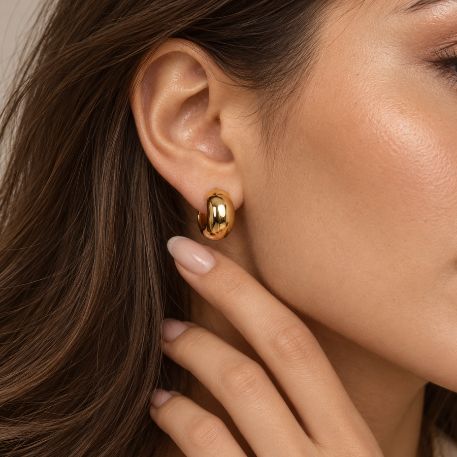 Cusp Chunky Hoop Earrings, 18k Gold Plated Steel