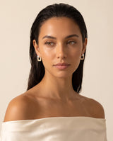 Square Pave Pearl Studs freshwater pearl earring front view, both earrings