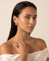 Square Pave Pearl Studs freshwater pearl earring ear to collarbone
