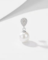 Silver pave pearl drop earring, freshwater pearl, on a clean white background