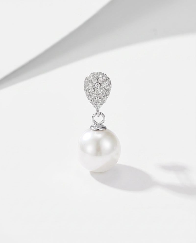 Silver Pave Pearl Drop Earrings