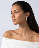 Silver pave pearl drop earring, freshwater pearl, profile on the ear