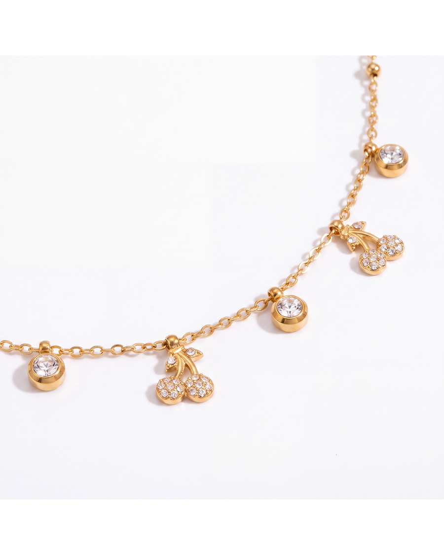 Product detail of the cherry charms and bezel drops on white