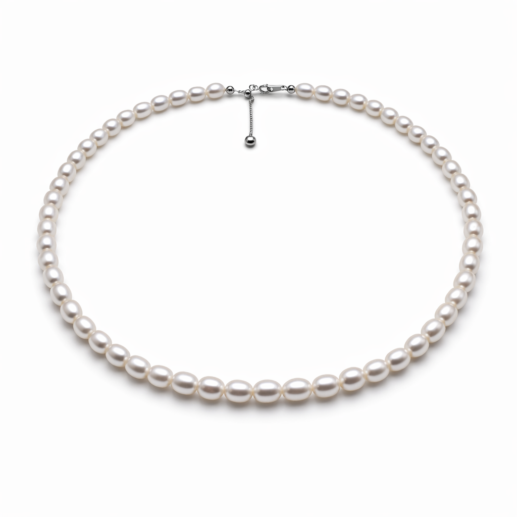 5.5–6mm AAAA rice-shaped freshwater pearl necklace with OT clasp — full view