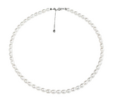 5–5.5mm AAAA freshwater drop pearl necklace with silver-plated brass clasp — full strand view