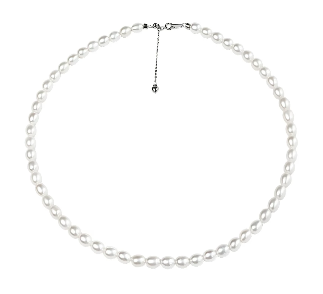 5–5.5mm AAAA freshwater drop pearl necklace with silver-plated brass clasp — full strand view