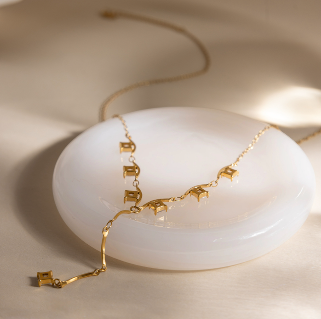 Tendril Y-Drop Necklace, 18k Gold Plated Steel