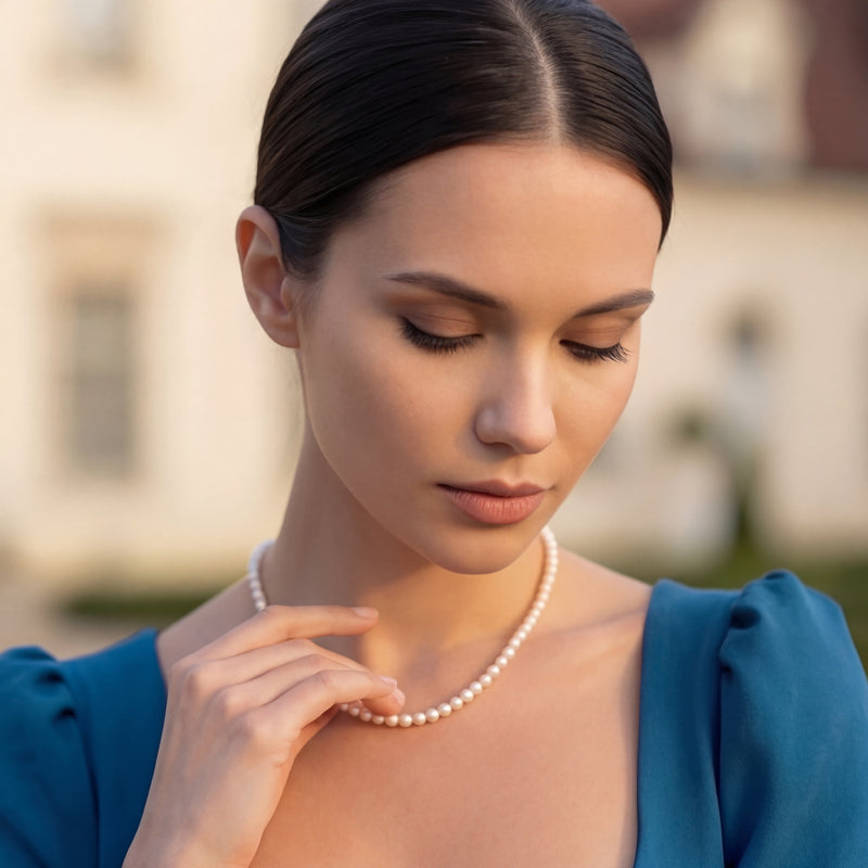 AAAA freshwater pearl necklace — close-up pearl luster