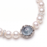 Aquamarine pearl bracelet — T-bar clasp detail