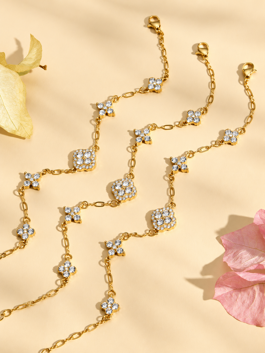 Tracery Clover Station Bracelet, 18k Gold Plated Steel