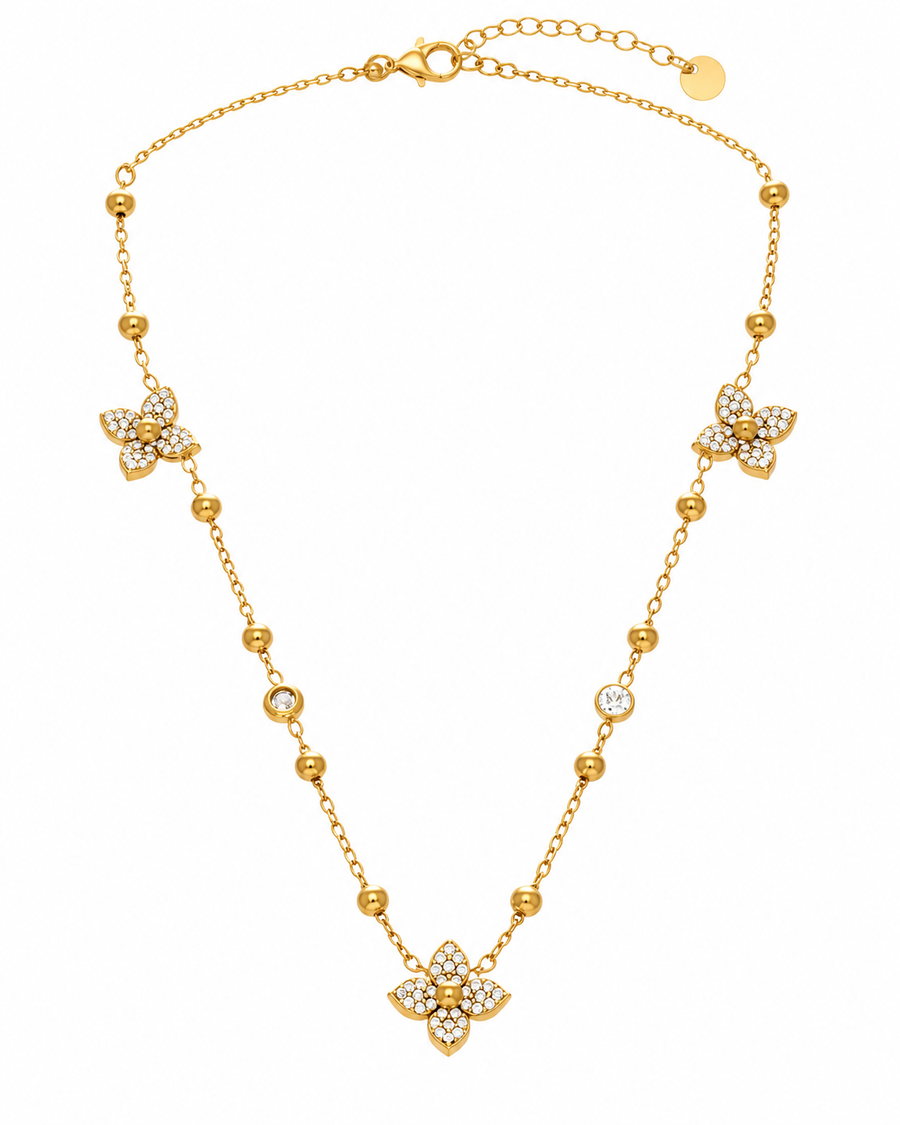Cadence Flower Station Necklace, 18k Gold Plated Steel
