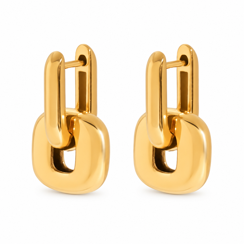 Tandem Link Huggie Earrings, Gold or Silver Steel