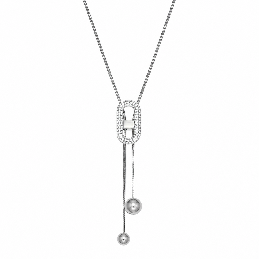 Plumbline lariat necklace in polished silver stainless steel