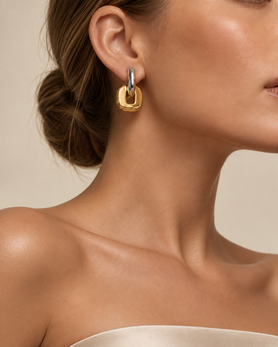 Tandem Link Huggie Earrings, Gold or Silver Steel