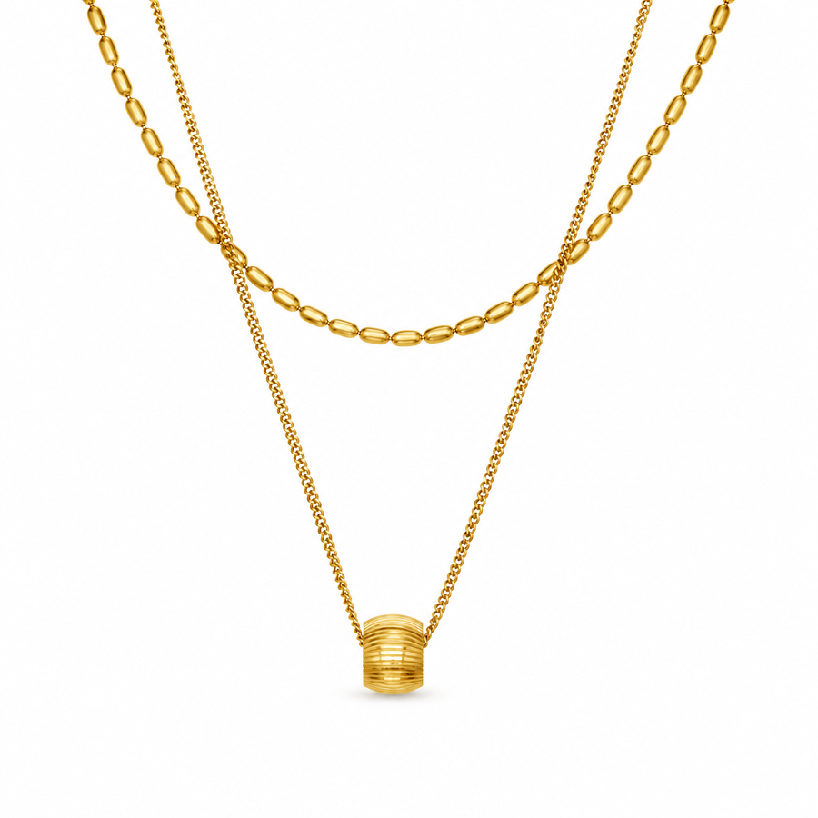 Reed Layered Bead Necklace, 18k Gold Plated Steel