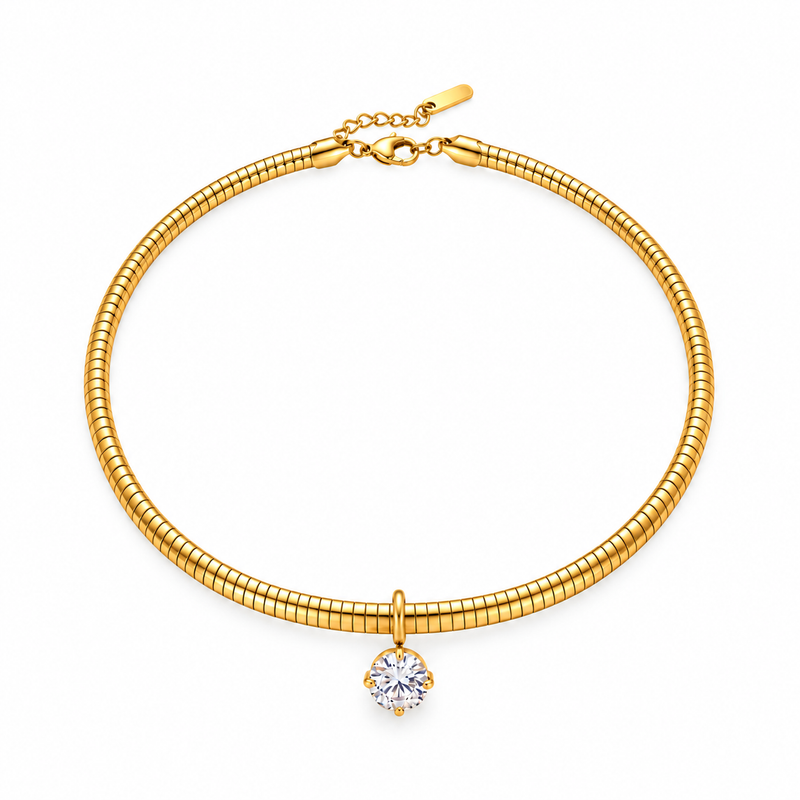 Lodestar Solitaire Drop Necklace, 18k Gold Plated Steel