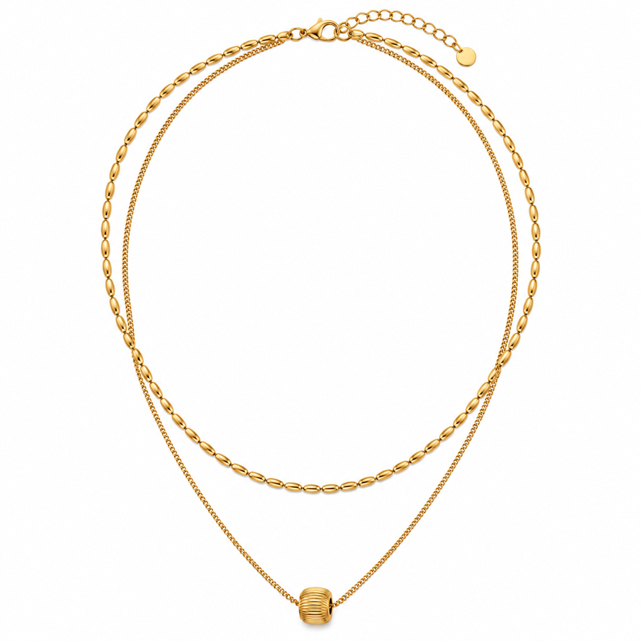 Reed Layered Bead Necklace, 18k Gold Plated Steel