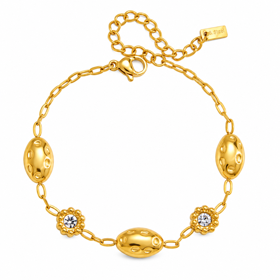 Dapple Oval Station Bracelet, 18k Gold Plated Steel
